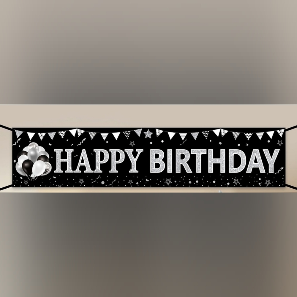 ♥️♥️♥️ Black and Silver Happy Birthday Banner